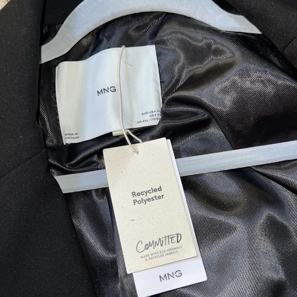 MANGO MNG l Black Fitted Long Double Breasted Coat Fall Winter Casual Work NWT M - Picture 4 of 10